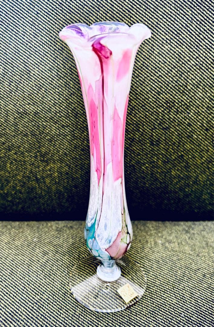 英国 Isle of wight glass アートガラス 花瓶　一輪差