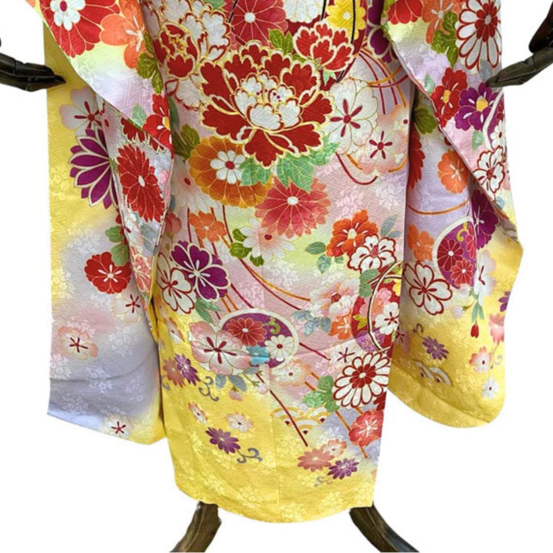 【お得品】 振袖セット 成人式 正絹 古典柄 振袖 黄色 S220 ●