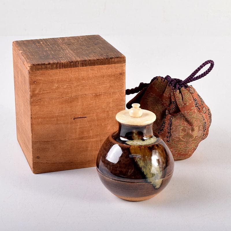 茶道具　膳所焼　淡海ぜぜ　陽炎園造　茶入　仕覆付　共箱　V　7929