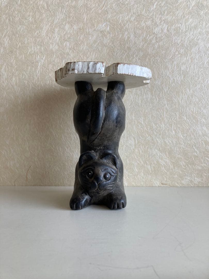 ◾️アジア〜中近東 アンティーク 木彫　猫 台｜プリミティブアート 民藝 オブジェ