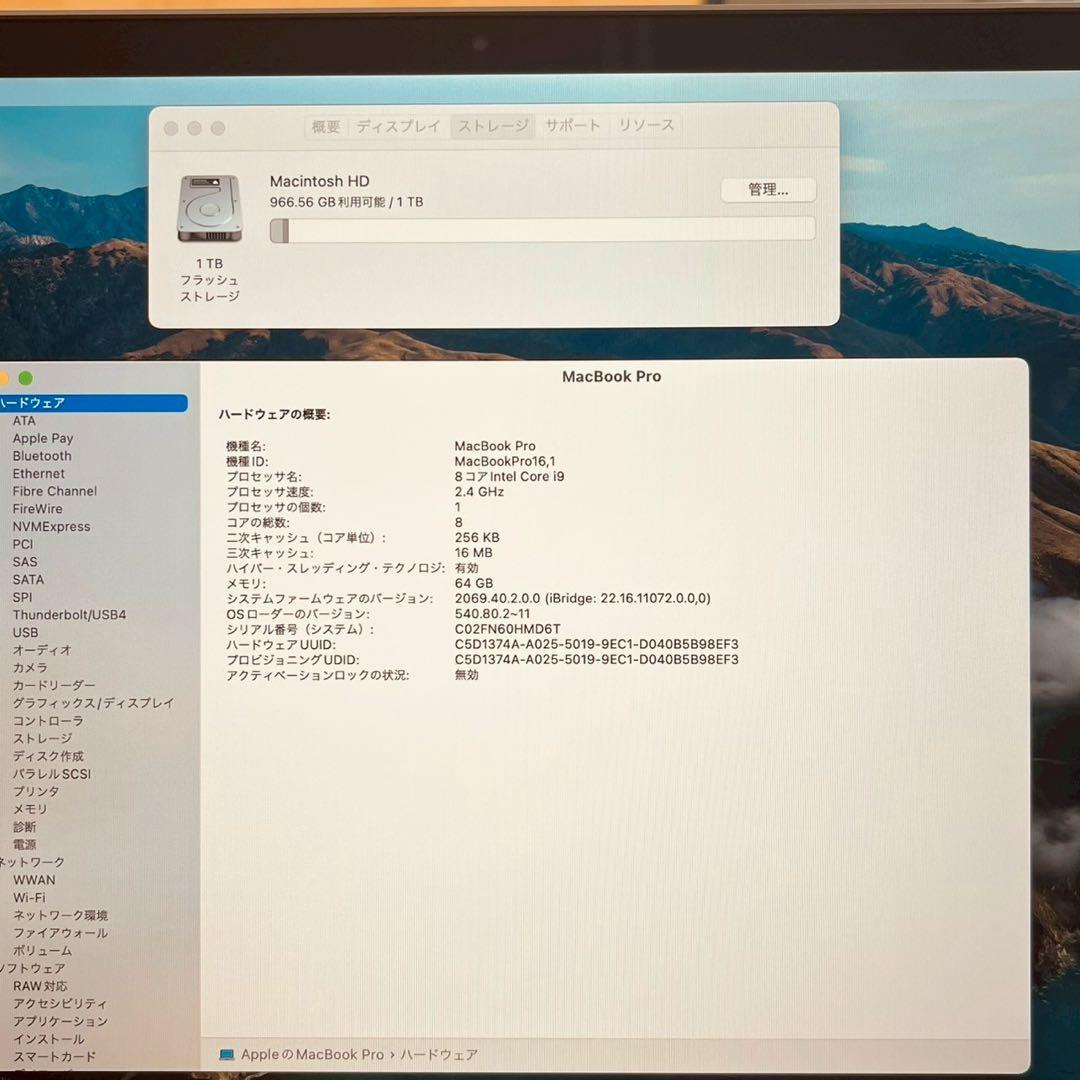 MacBook pro 16インチ 2019 i9 64GB 1TB 管3643