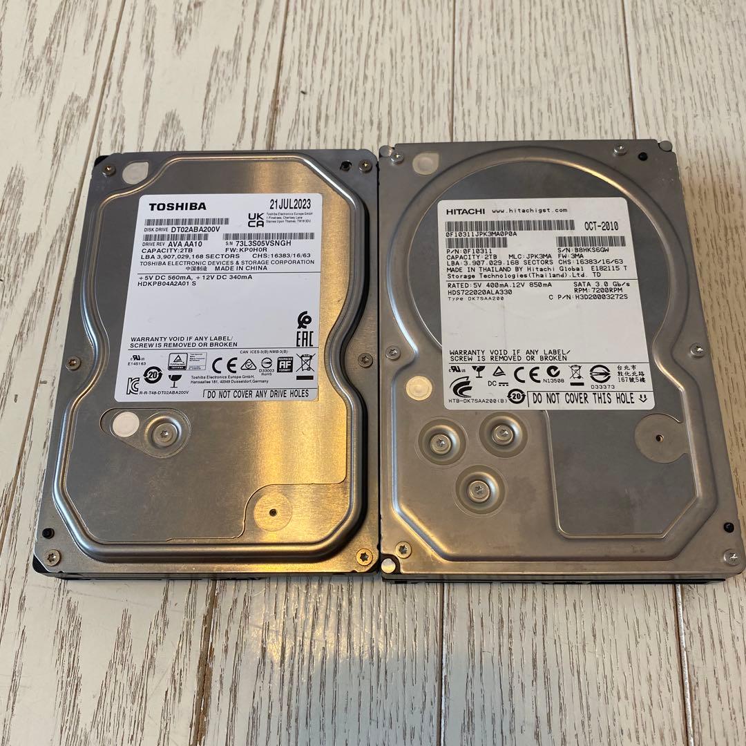 TOSHIBA HITACHI 内蔵型ハードディスクドライブ　2TB 2台