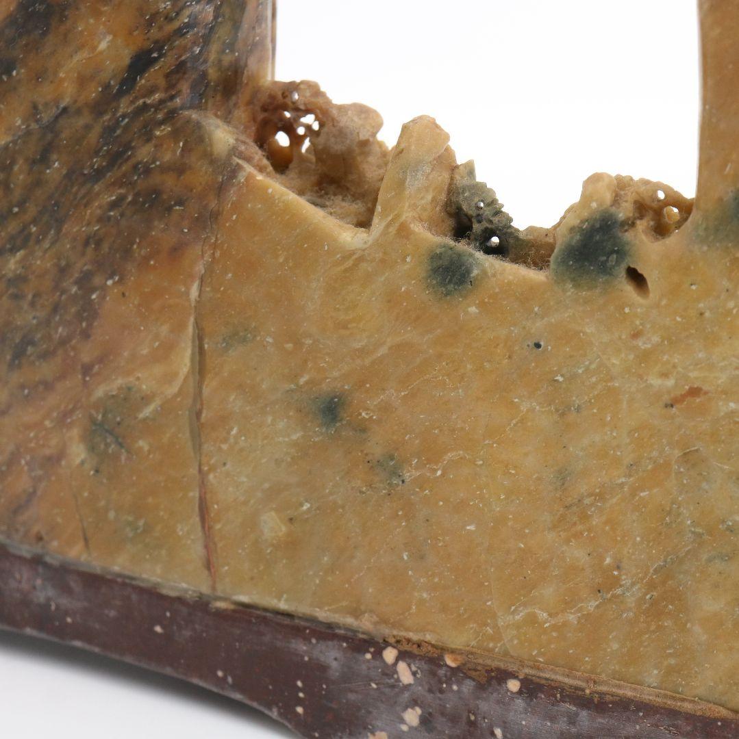 玉石蝋石青田石 楼閣山水雕 中国 床飾 置物　V201