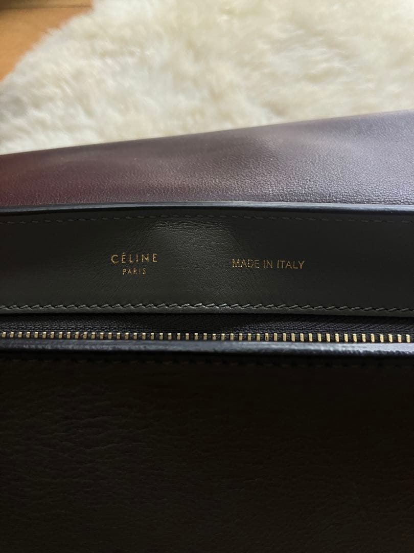 CELINE セリーヌ 型押し トラペーズ ミディアム グレー ゴールド金具