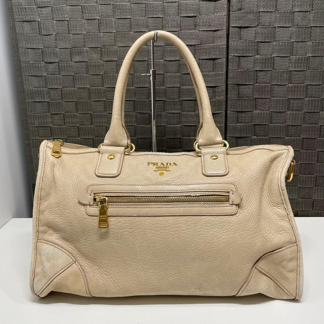 ア*オ様 PRADA ベージュ レザー ハンドバッグ