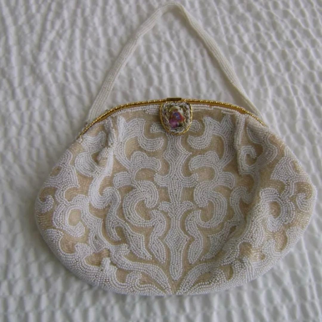 ヴィンテージ　フランス　ハンドメイド　ビーズバッグ　がま口　パーティーバッグ