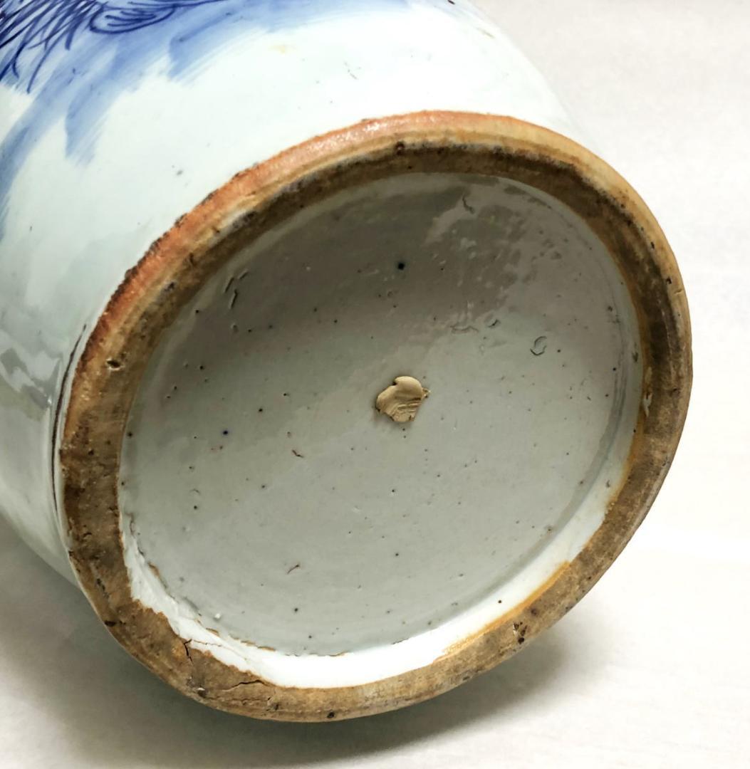 清時代中期 古染付 牡丹花鳥紋様 磁器大花瓶 文物商店蝋印鑑定 WWTT199