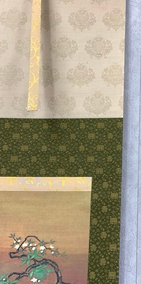 掛軸 狩野房信 鶴亀 二重箱 双幅 工芸 松竹梅 賀正 正月 祝 寿 C-1