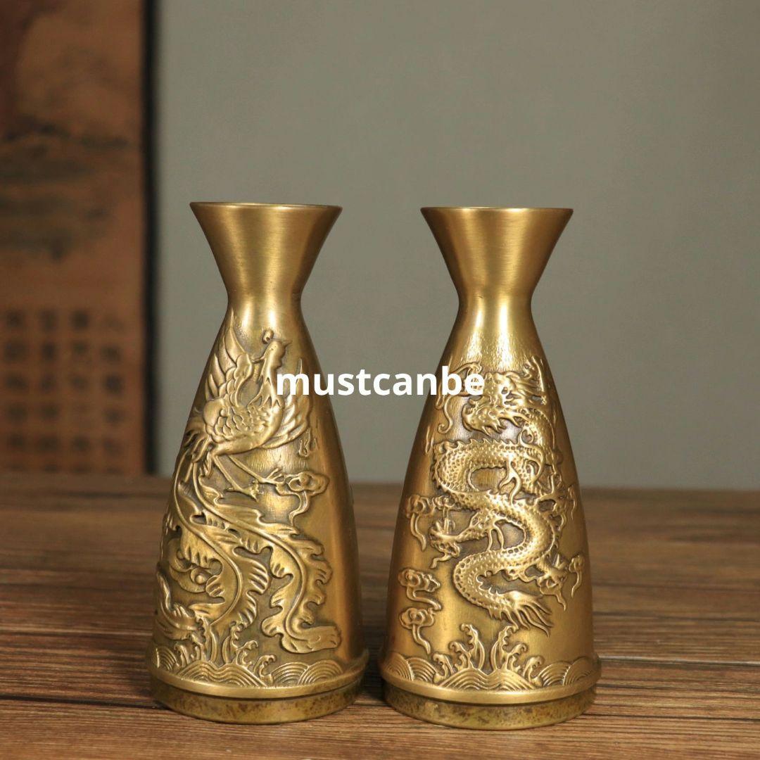 銅製 徳利 龍鳳浮彫り分酒器 工芸品 置物