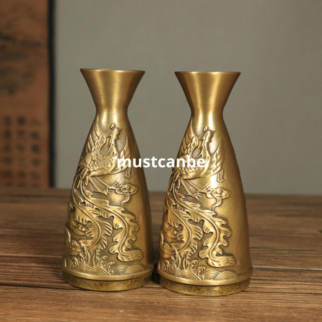 銅製 徳利 龍鳳浮彫り分酒器 工芸品 置物