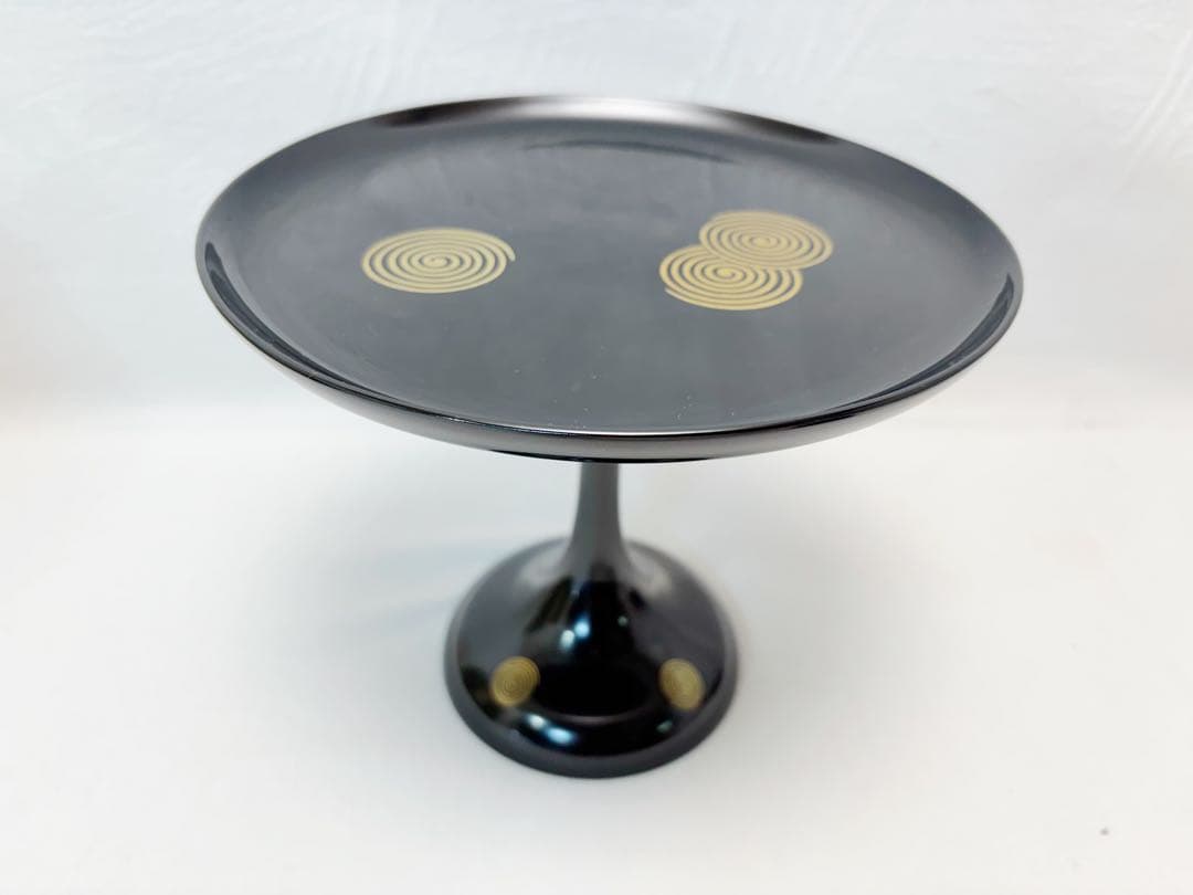 ほぼ未使用 茶道具 渦蒔絵 木製黒真塗 貴人高杯 淡々斎好写 干菓子器 元箱