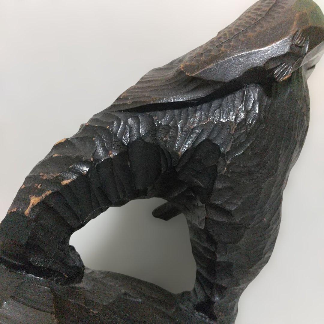 つぶらな瞳(ガラス製)♪ 堀井民芸 背負い熊／ほりい印 木彫り レア物