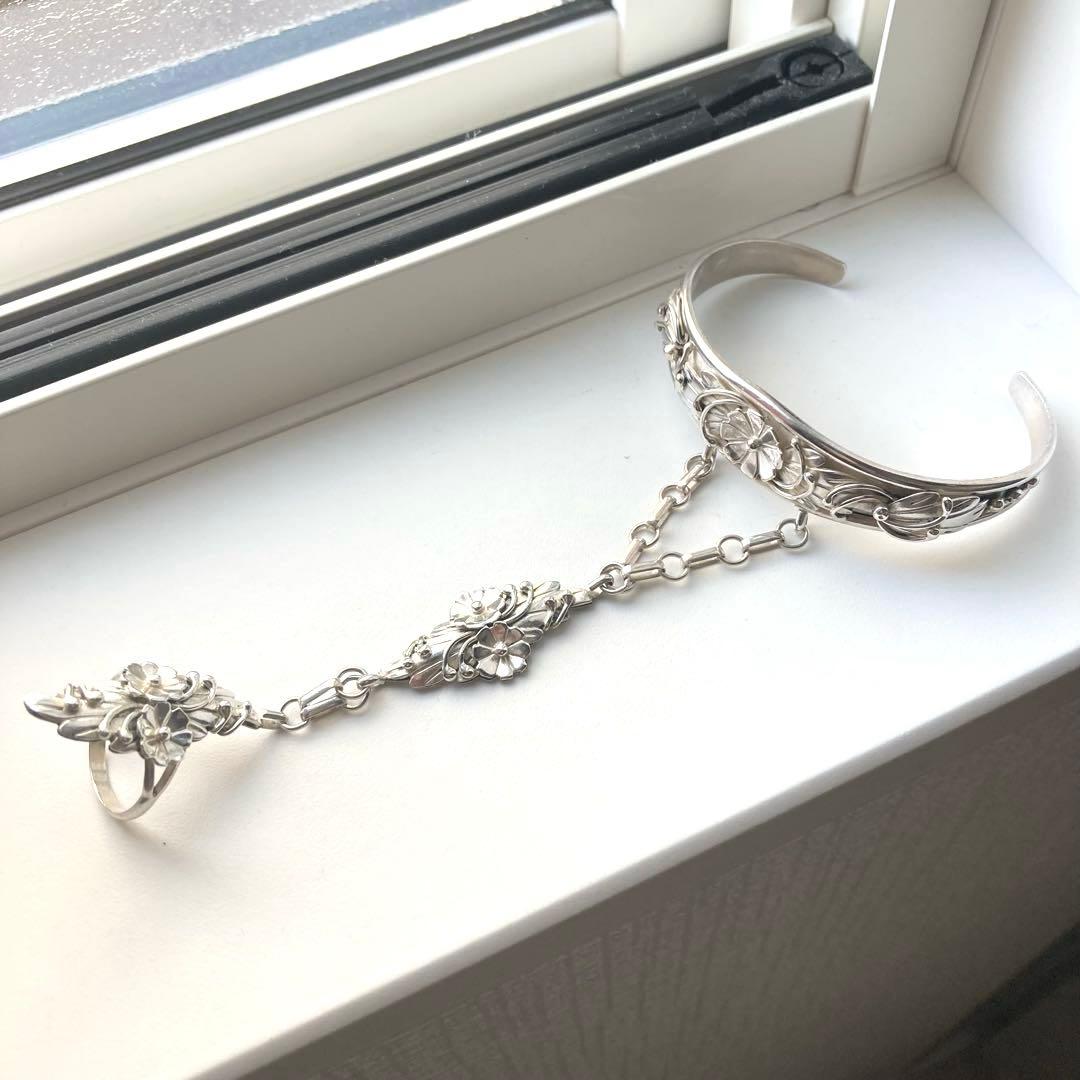 希少 ナバホ リング ブレスレット フィンガーバングル フラワーモチーフ