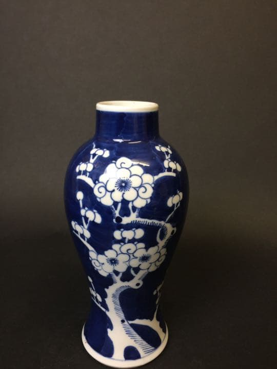 清時代 氷裂梅花紋染付花入 花生  時代物