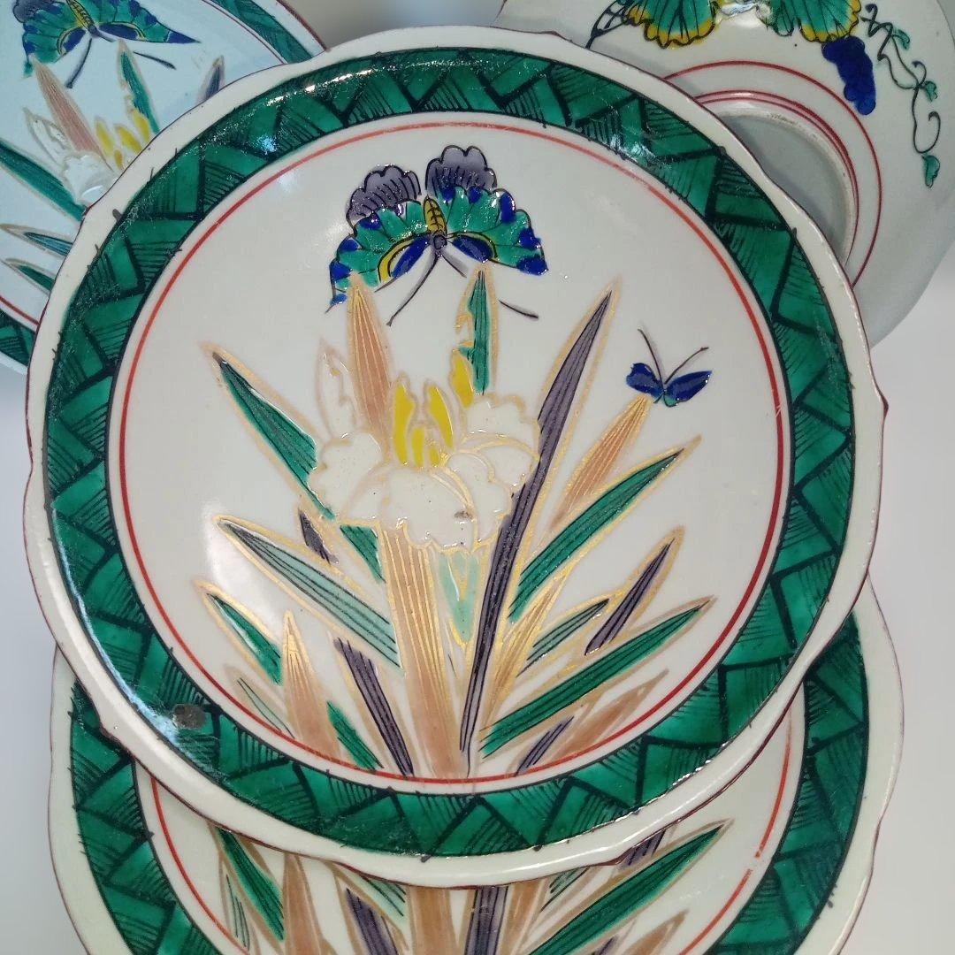 九谷(10客)　古九谷　古道具　台所用品　食器　骨董　丸皿　浅皿　伝統工芸　角福