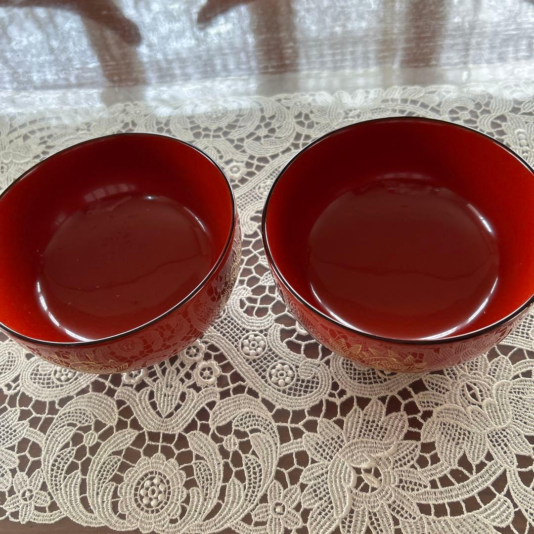 musashi輪島塗り赤漆器 椀 2個セット 金色模様　美品