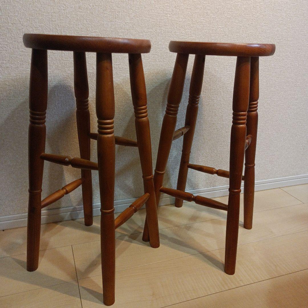 天然木ヴィンテージ ハイスツール カントリー チェア　2脚セット