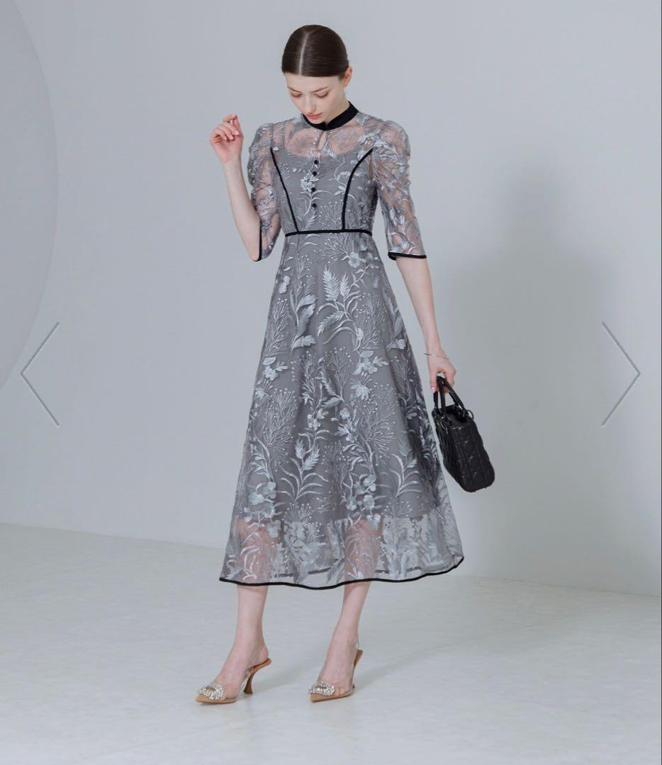 leja 花柄チュールパフスリーブワンピースドレス