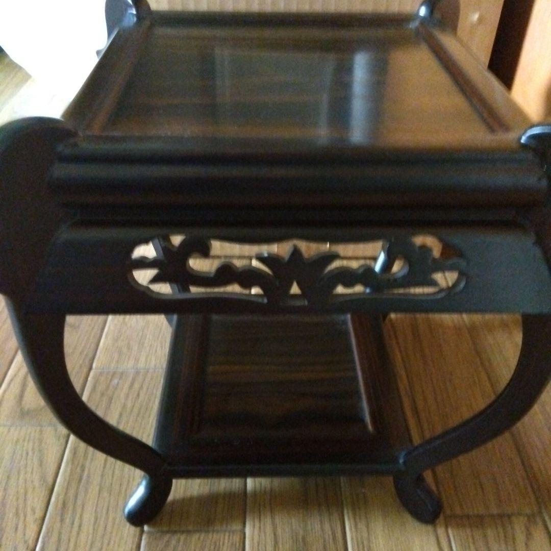 茶道　黒檀　ミニ中卓　装飾彫刻入りテーブル
