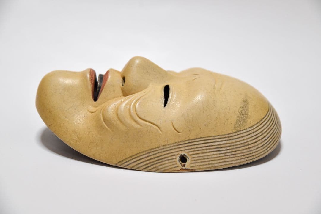 能面 姥 山本童悦作 烙印あり、能面袋、箱付き 美品 (B1)