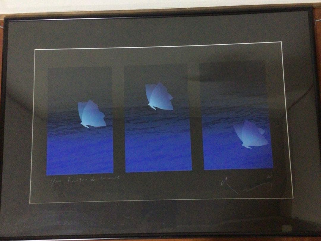 No1469真作　井上公三シルクスクリーン版画「夜の窓辺」13/100 送料無料