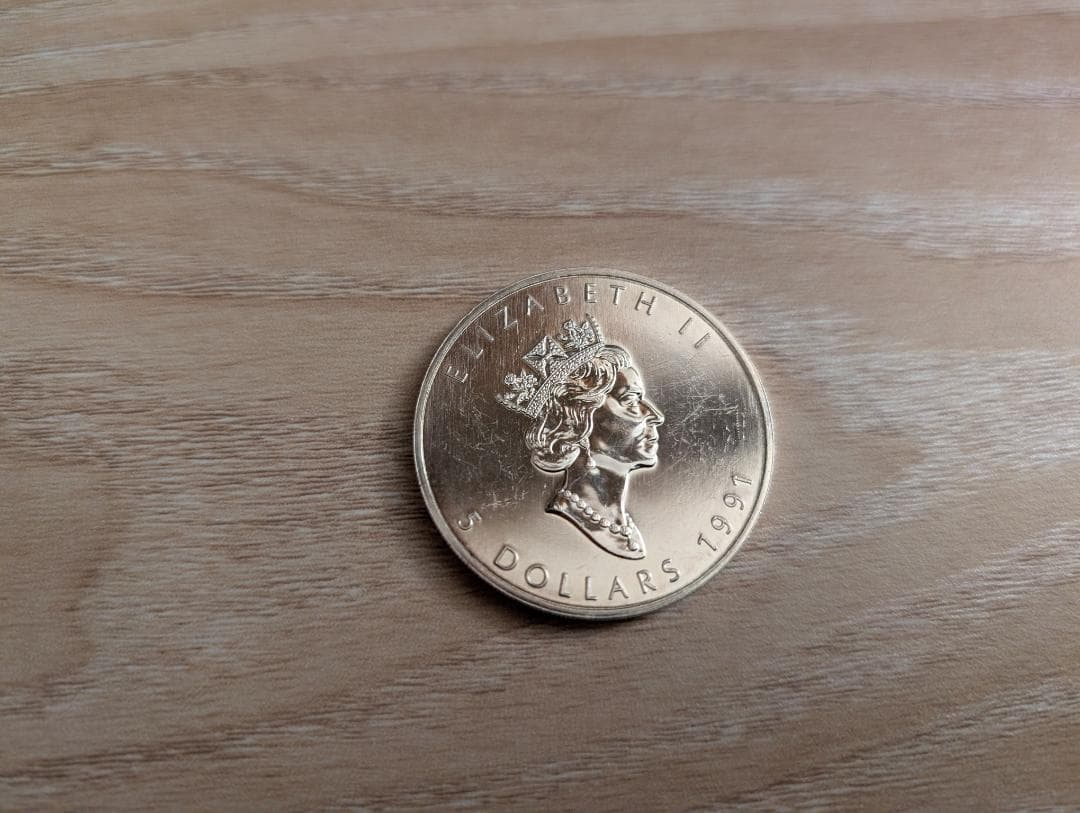 1991年 カナダ メイプルリーフ銀貨 5ドル