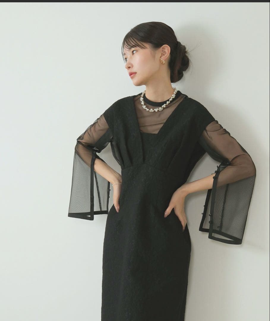 kana カナ ジャガードワンピース チュール トップス セット M ブラック
