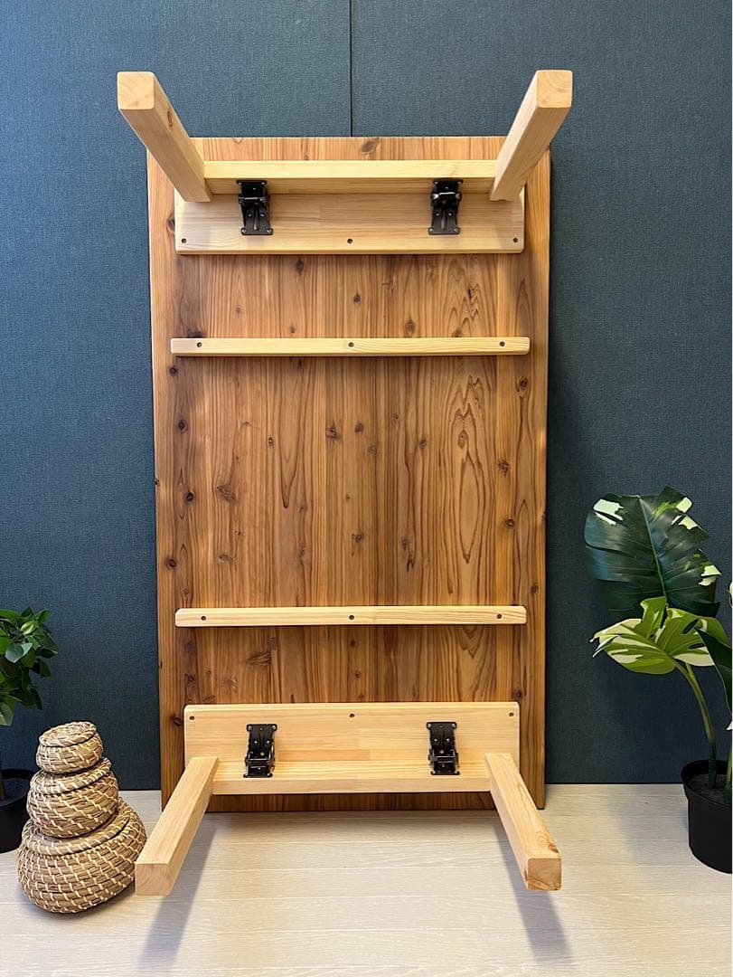 【オーダー】 ローテーブル 長方形 140cm 80cm 杉 折畳み脚 木組 角