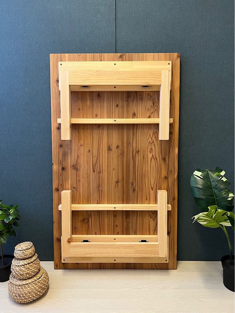 【オーダー】 ローテーブル 長方形 140cm 80cm 杉 折畳み脚 木組 角