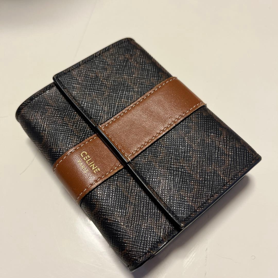 CELINE 三つ折り財布 ダークブルー/ブラウン