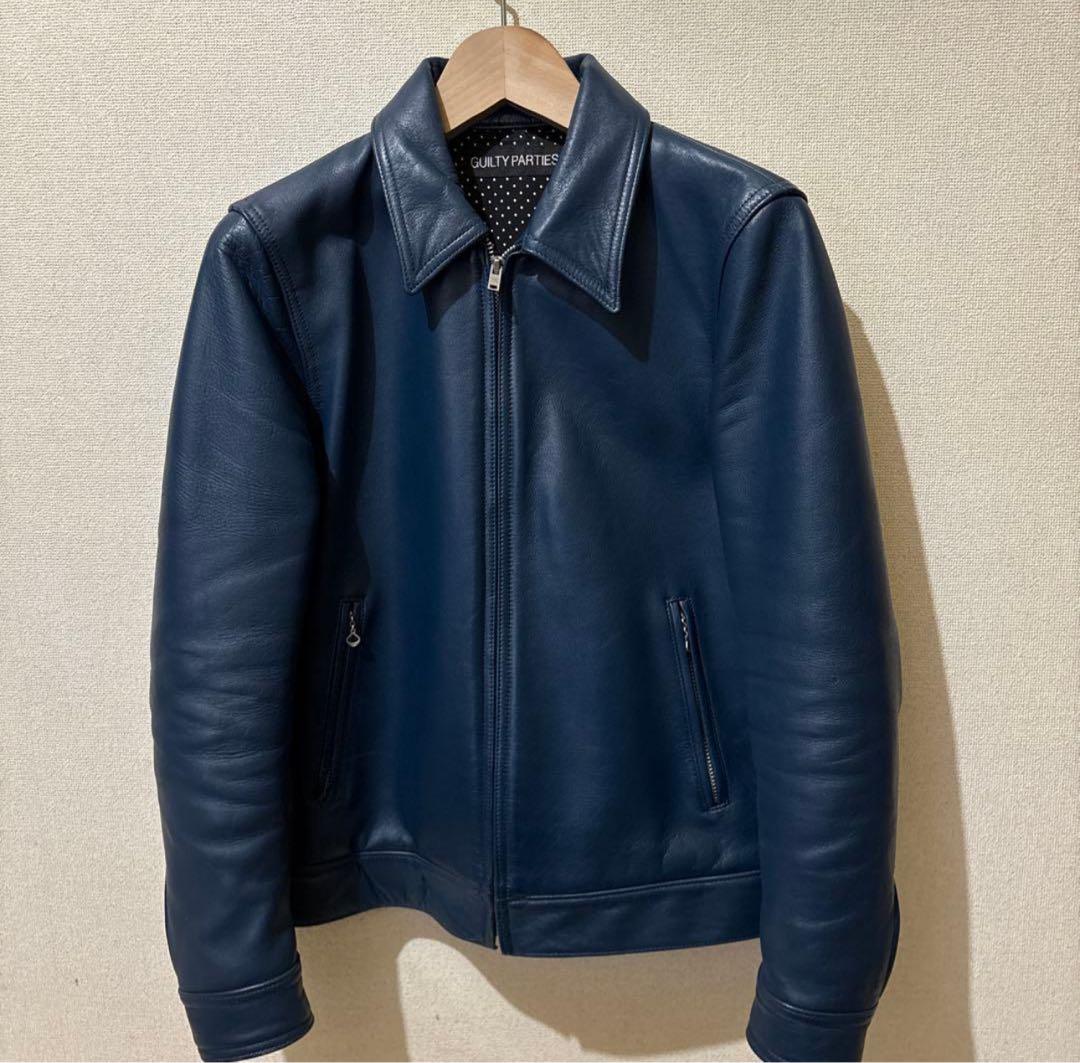 ネイビー レザー シングルライダースジャケット　ワコマリア