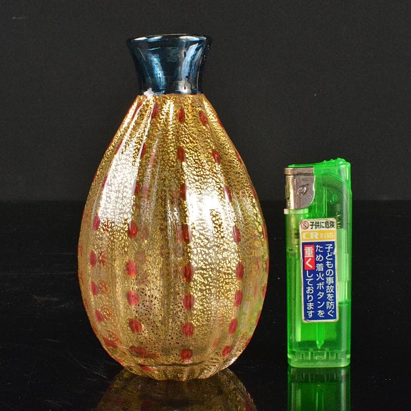 工芸ガラス　金彩　徳利　在銘　箱付　V　R6571