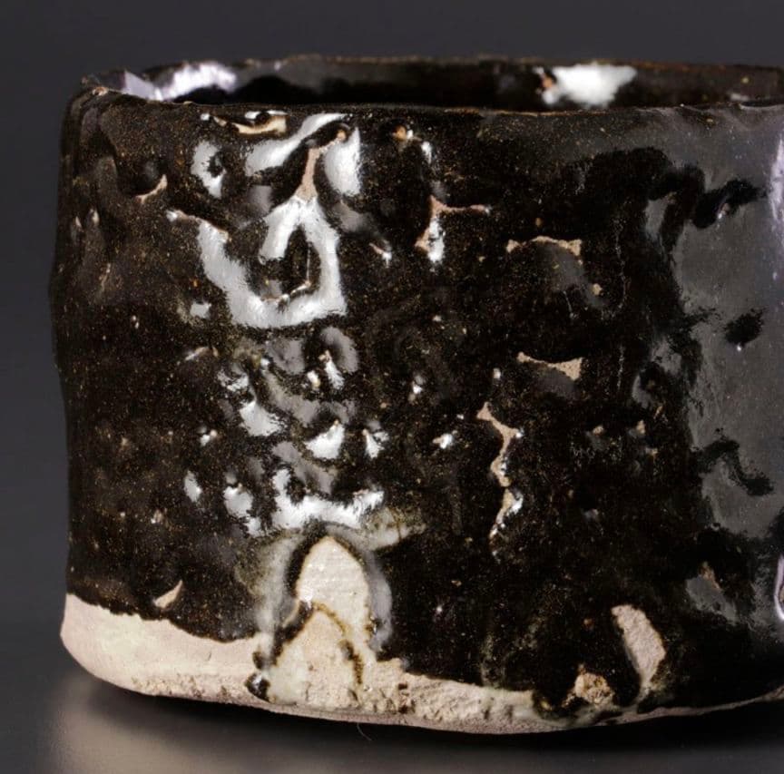 【上作　真作品】志ら玉 笑庵窯 柴山利彌 瀬戸黒茶碗 茶道具　しぶや黒田陶苑