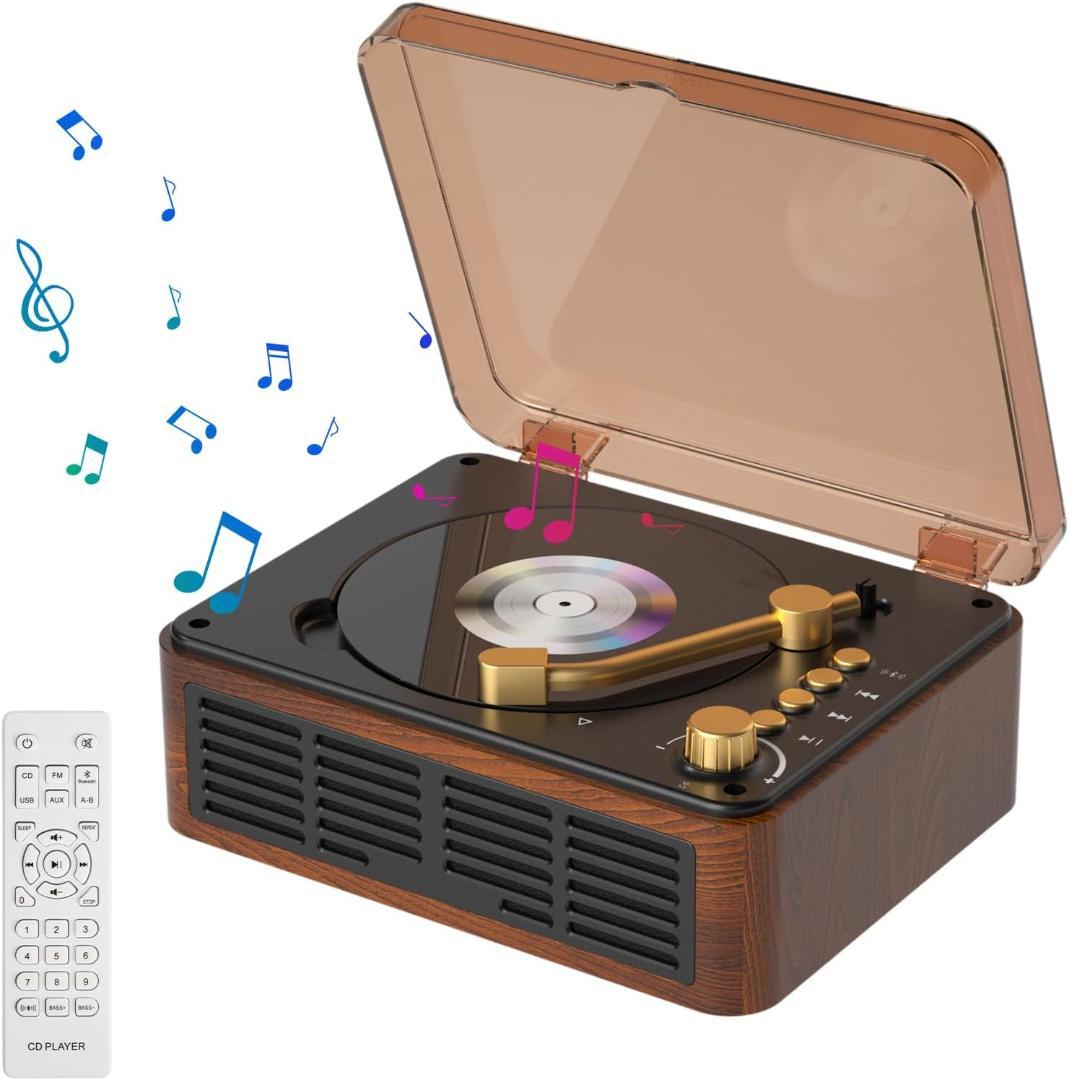 CDプレーヤー Bluetooth 送受信 レトロ スピーカー内蔵 ポータブル