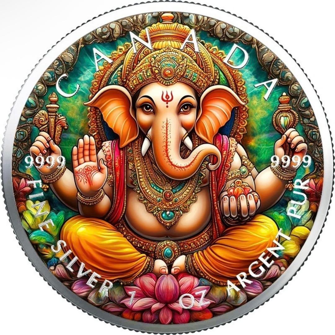 100枚限定 メイプルリーフ 銀貨 カラー インド ガネーシャ 1オンス 1oz