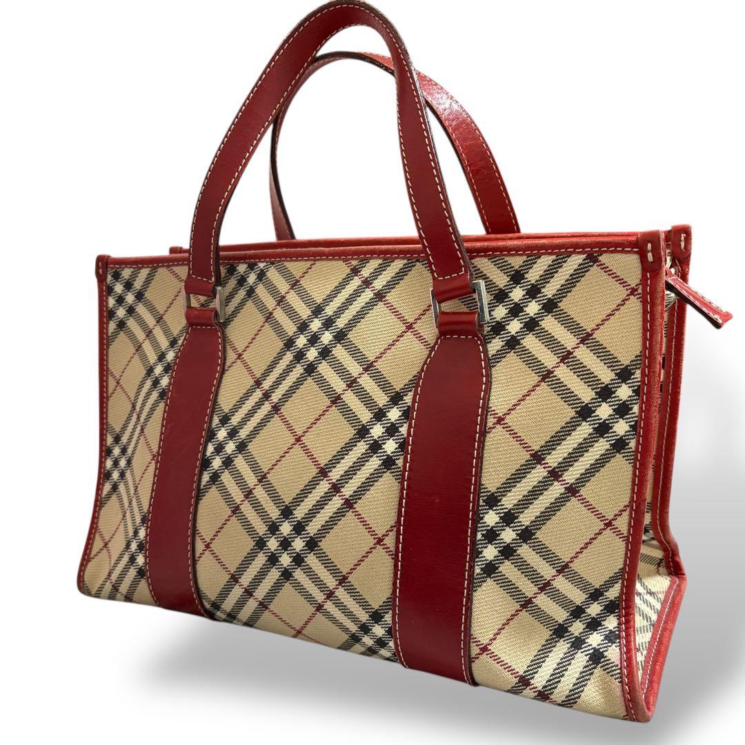 バーバリーロンドン ブルーレーベル ハンドバッグ トート ノバチェック　レッド