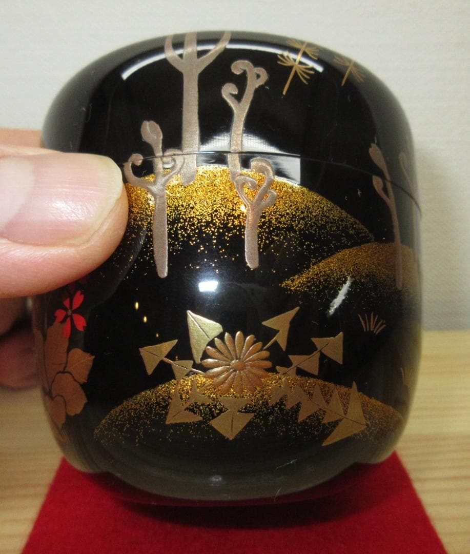 送料込【逢絢亭】茶道具 大棗 山中塗 春野蒔絵 内銀地 真塗 中村恭蔵 共箱入り