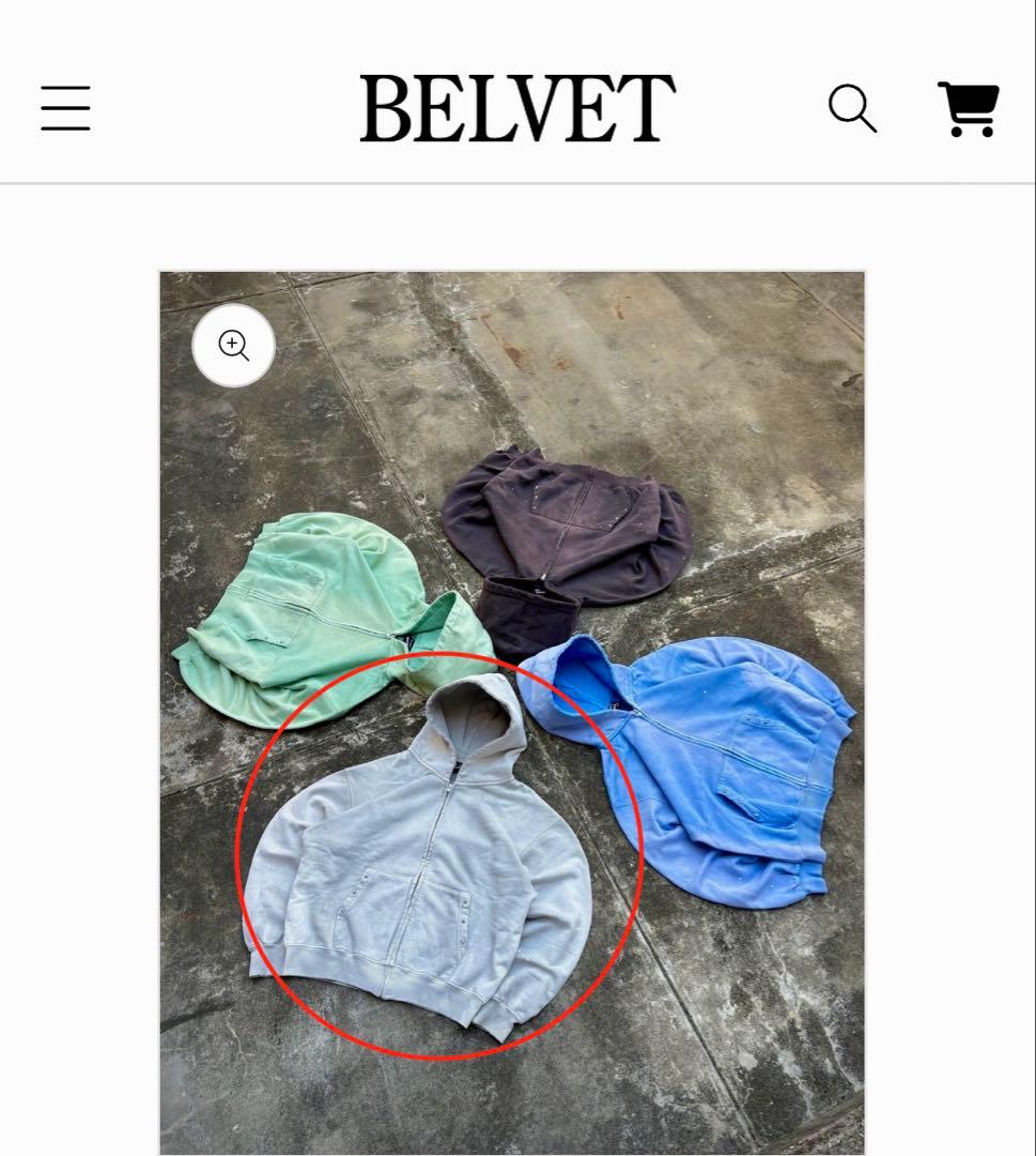 BELVETパーカー Distressed Pigment Zip Hoodie