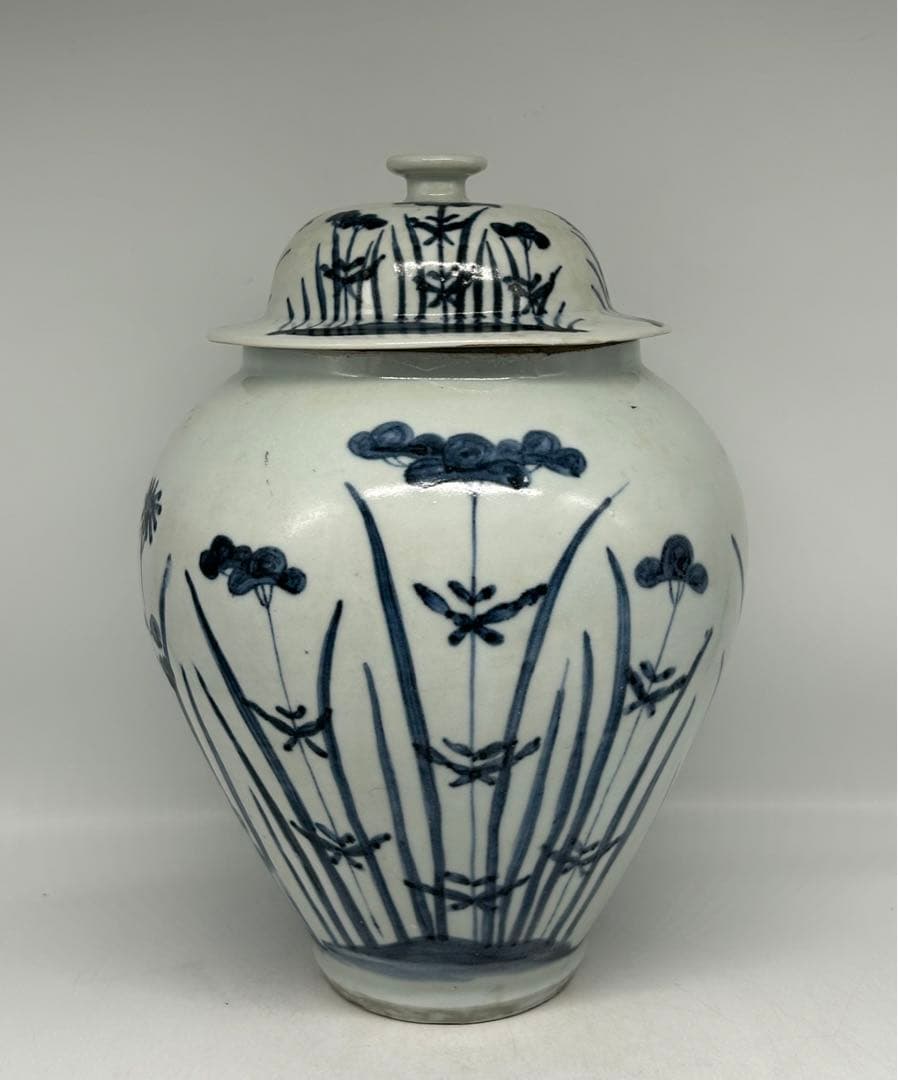 古伊万里　染付　秋草紋大壺　送料込み1114