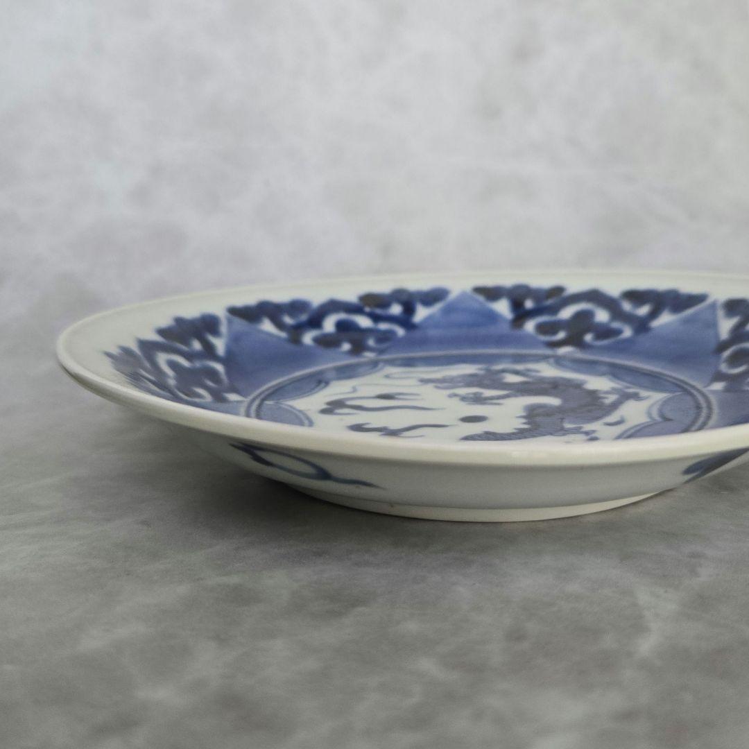 古伊万里　染付　蛸唐草　五寸皿　龍　江戸時代　金直し　金継ぎ　骨董　アンティーク