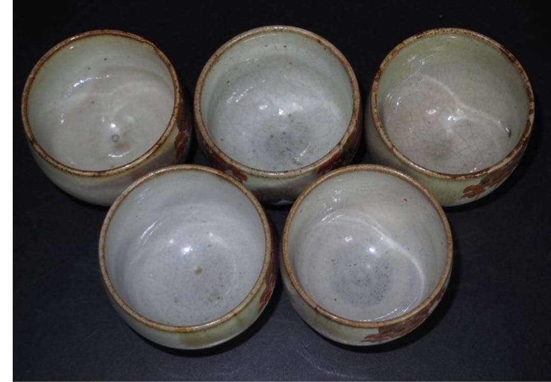 送料無料　個性的九谷焼　手描き煎茶碗5客　時代物　希少