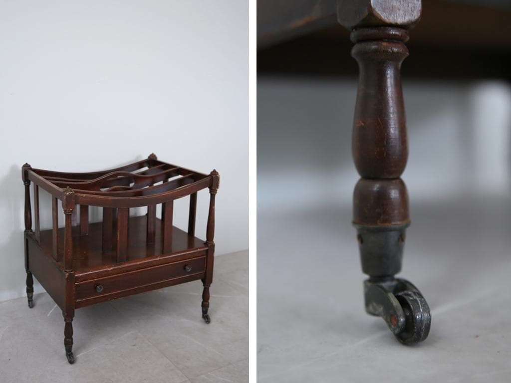 英国アンティーク木製マガジンラック/カンタベリー/本立て/雑誌本棚(88-34)