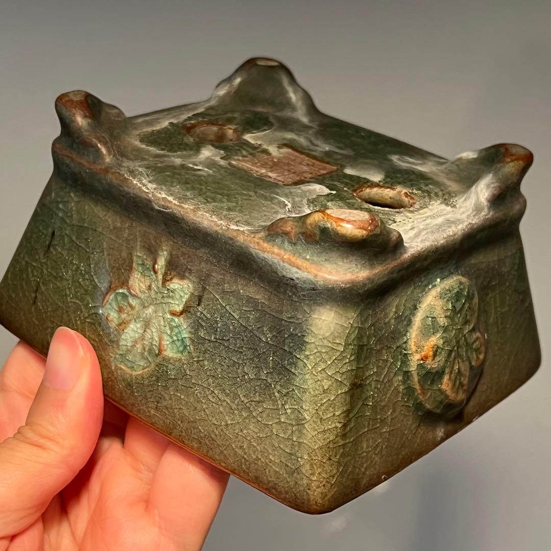 843.平安虹泉 雲足長方鉢 12*10.8*6.6cm 盆栽鉢 植木鉢