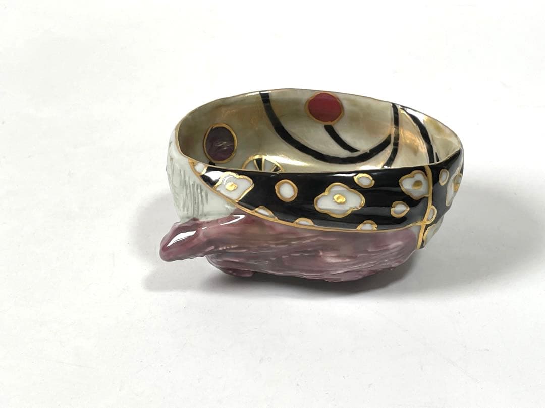 陶芸家　人気作家　植葉香澄　ネコトリ型ポピー文　盃　ねこ　猫　共箱