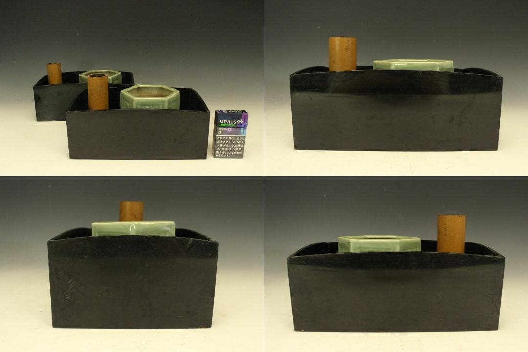 茶道具 六角 青磁 火入 煙草盆 一対 江戸末期-明治(A258)