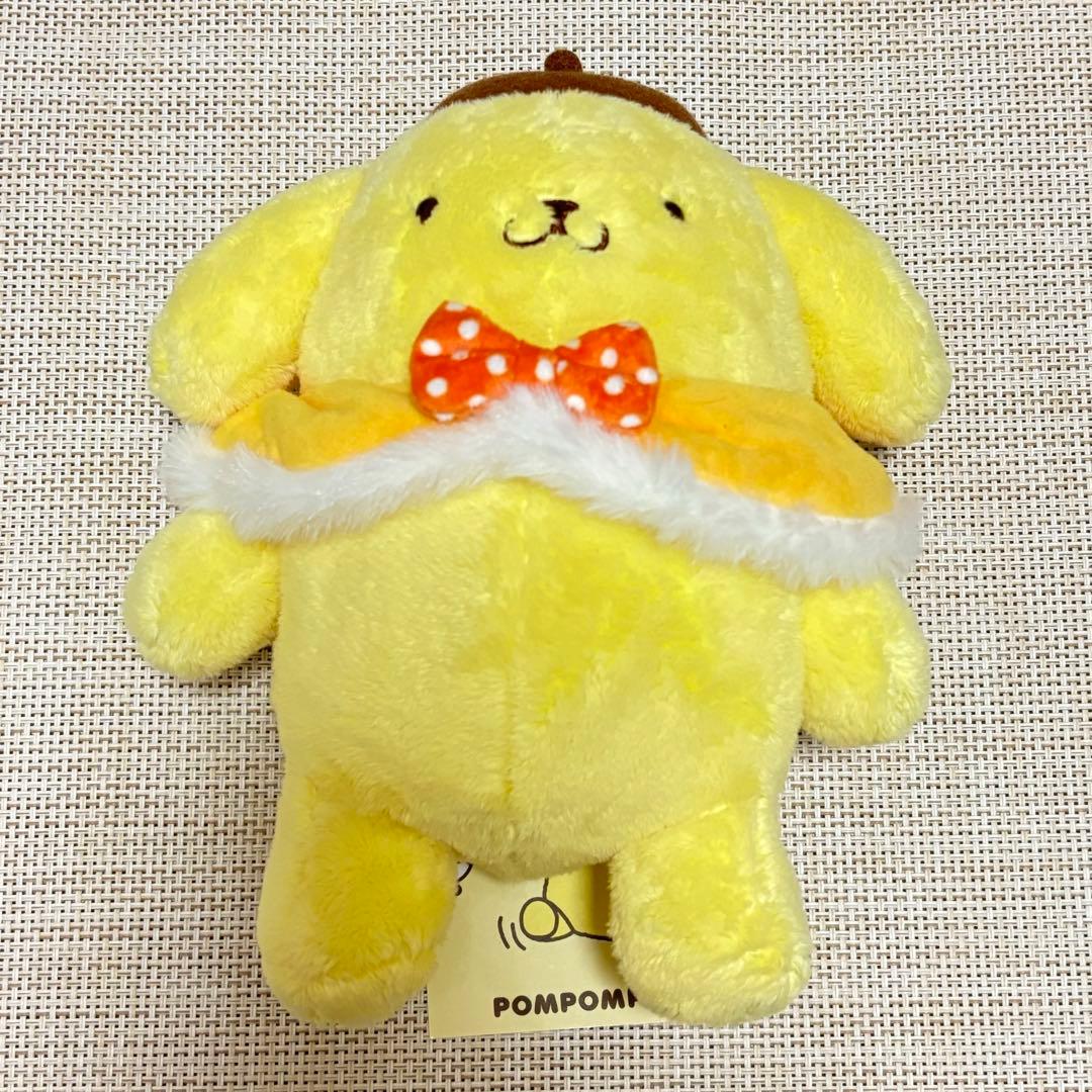 ポムポムプリン　ポーズがとれるぬいぐるみ　バースデーシリーズ　ケープ付き