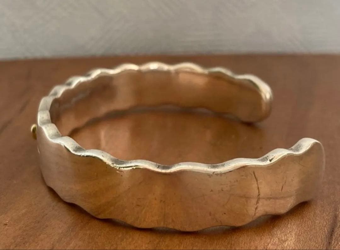 90sシルバーバングル｜925刻印×刻印×金のポイント｜インディアンジュエリー風