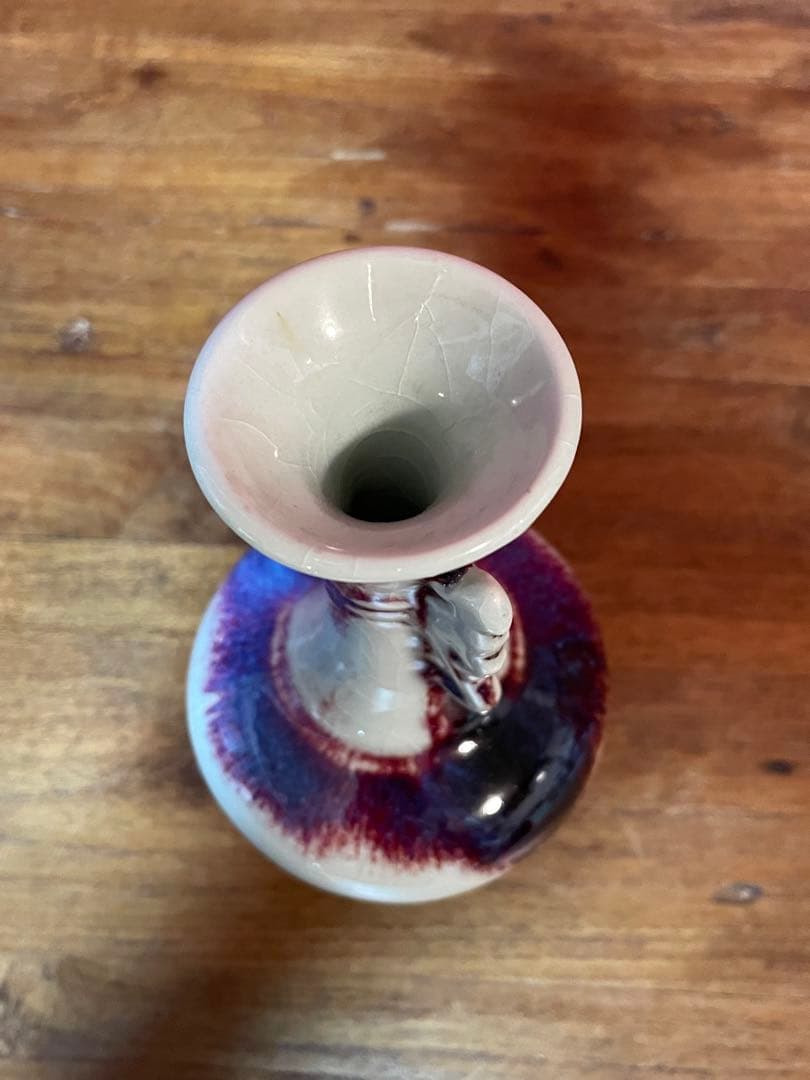 鈞窯耳付花入 裏千家十六代 坐忘斎 書付箱 美品 均窯 辰砂