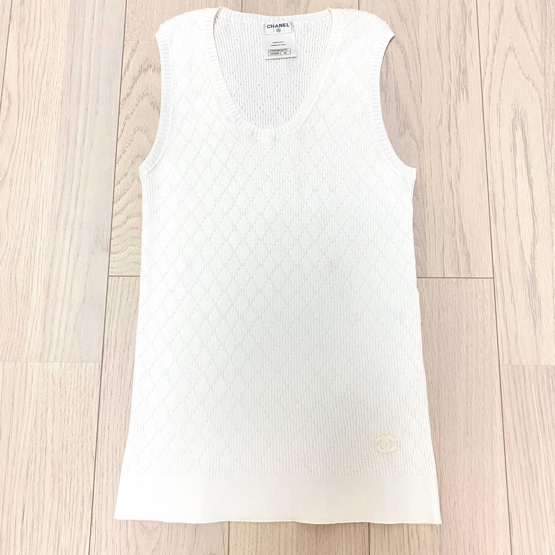 CHANEL ノースリーブ ココマーク サマーニット トップス コットン100%