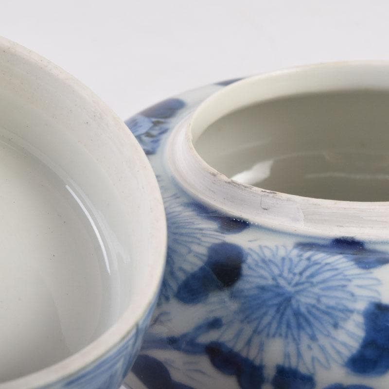 瀬戸焼　古瀬戸染付花草文　茶壷　蓋物　蓋壷　蓋香炉　V　8382